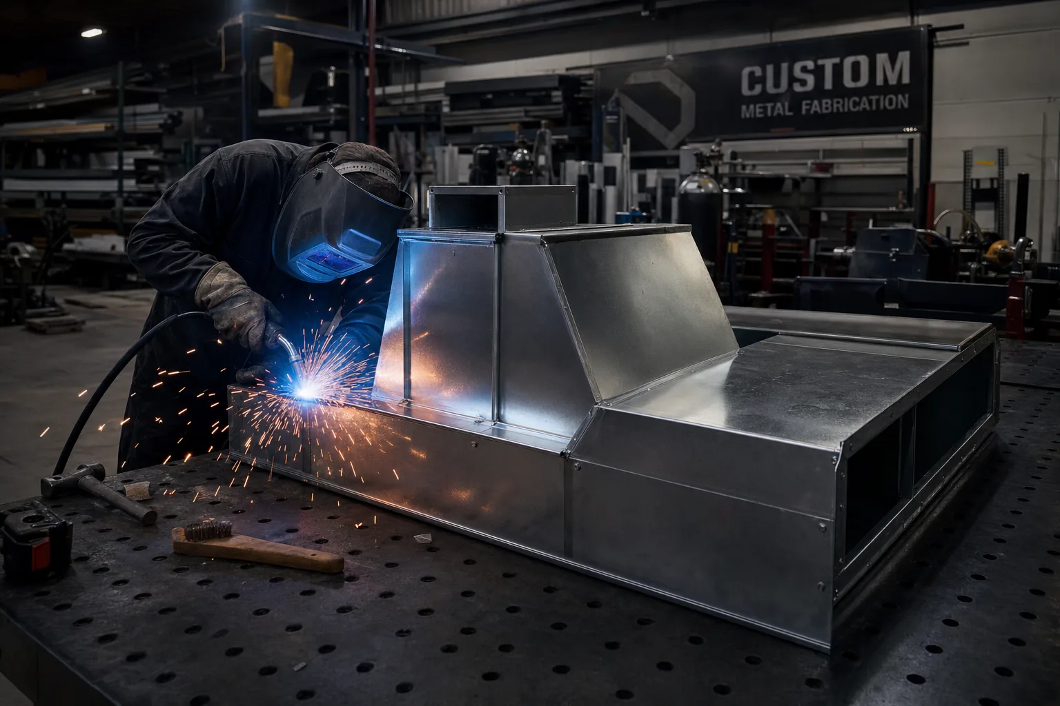 Custom metal fabrication welding in the shop